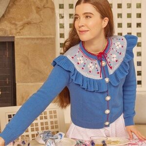 Hill House Ruffle & Embroidered Sweater